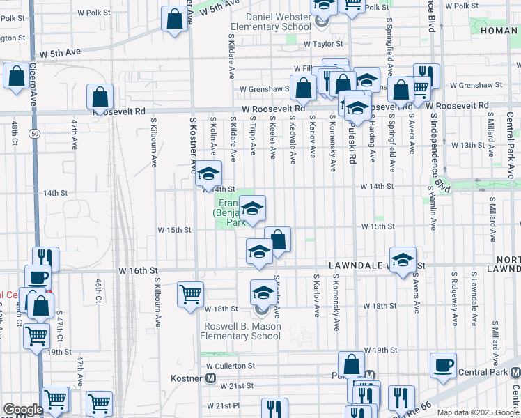 map of restaurants, bars, coffee shops, grocery stores, and more near 1408 South Keeler Avenue in Chicago
