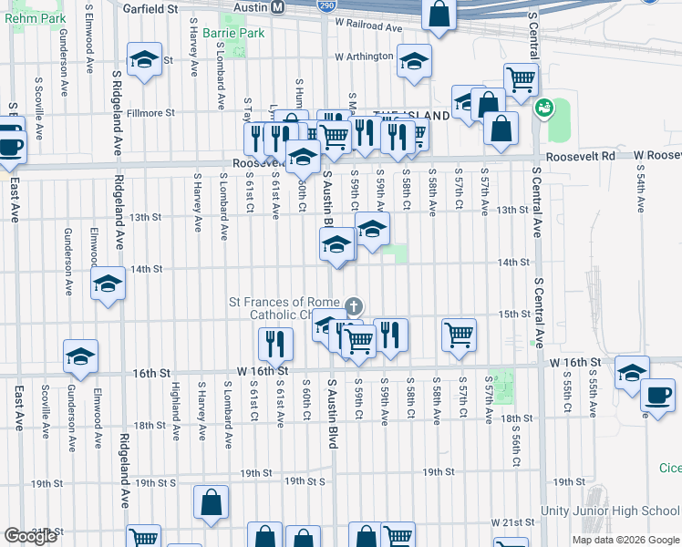 map of restaurants, bars, coffee shops, grocery stores, and more near in Cicero