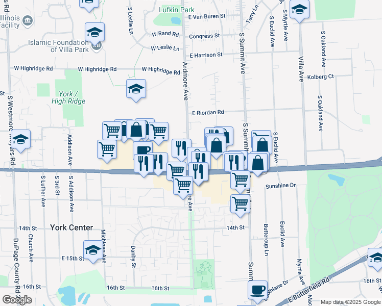 map of restaurants, bars, coffee shops, grocery stores, and more near 1535 Ardmore Avenue in Villa Park