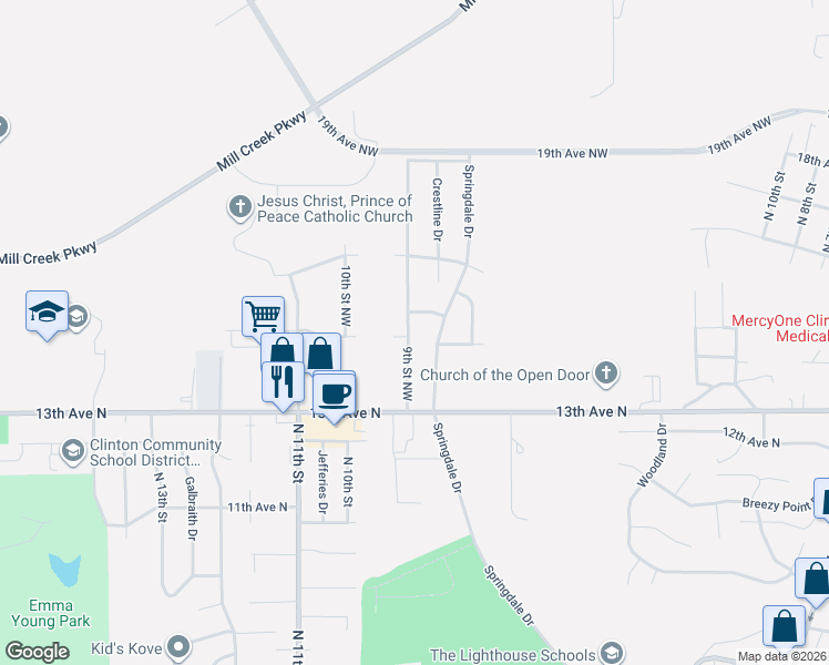 map of restaurants, bars, coffee shops, grocery stores, and more near 1401 9th Street Northwest in Clinton