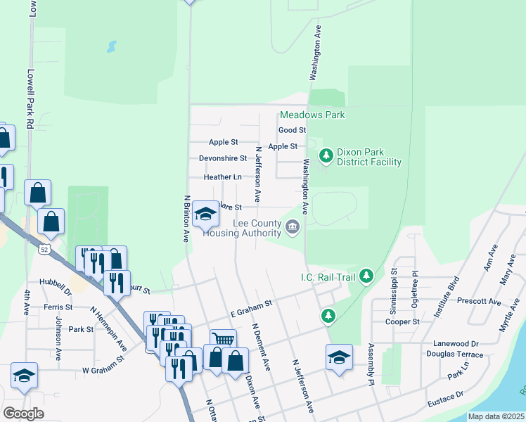 map of restaurants, bars, coffee shops, grocery stores, and more near 515 Marclare Street in Dixon