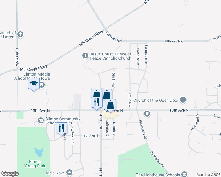 map of restaurants, bars, coffee shops, grocery stores, and more near 1000 14th Avenue Northwest in Clinton