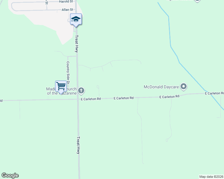 map of restaurants, bars, coffee shops, grocery stores, and more near 2600 East Carleton Road in Adrian