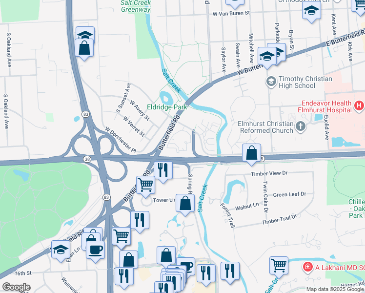 map of restaurants, bars, coffee shops, grocery stores, and more near 400 West Butterfield Road in Elmhurst
