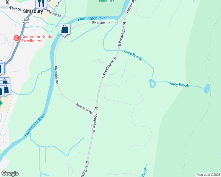 map of restaurants, bars, coffee shops, grocery stores, and more near 2 Talcott Mountain Road in Simsbury
