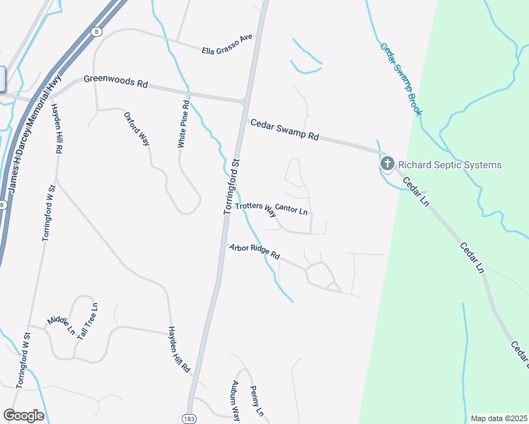 map of restaurants, bars, coffee shops, grocery stores, and more near 82 Trotters Way in Torrington