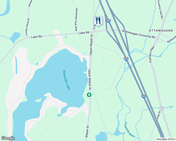 map of restaurants, bars, coffee shops, grocery stores, and more near 1803 Upper Maple Street in Killingly