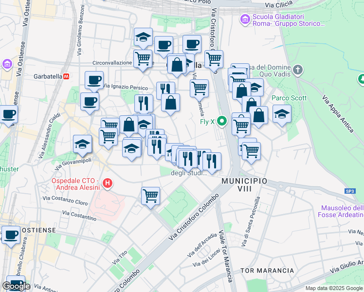 map of restaurants, bars, coffee shops, grocery stores, and more near 2 Via Carlo Spinola in Rome