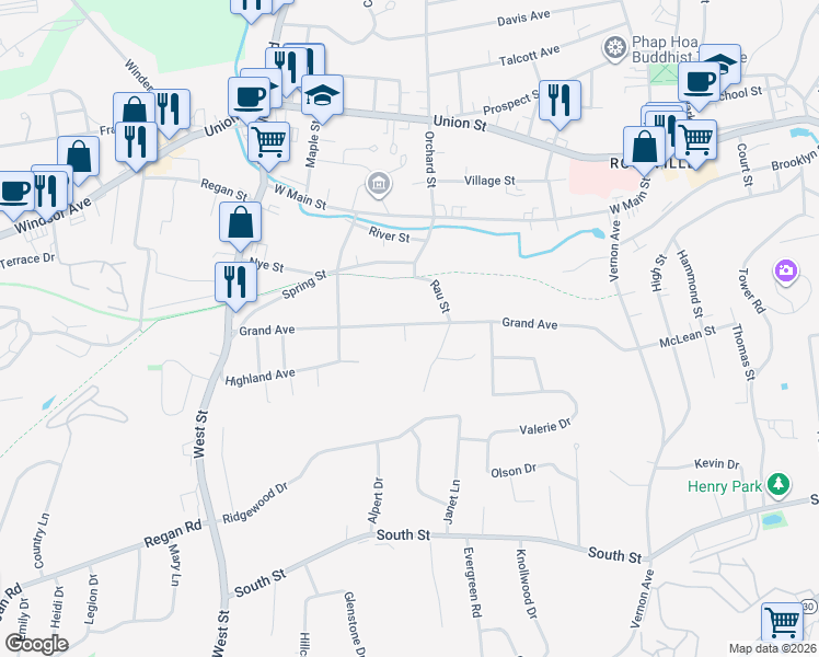 map of restaurants, bars, coffee shops, grocery stores, and more near 81 Grand Avenue in Vernon