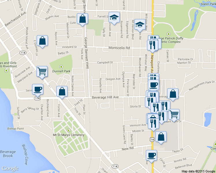 map of restaurants, bars, coffee shops, grocery stores, and more near 49 Poirier St in Pawtucket