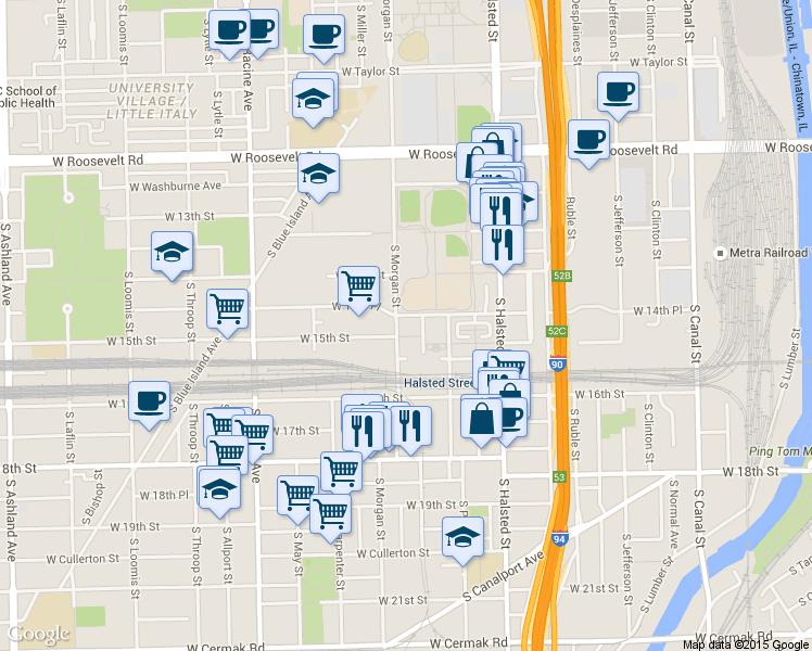 map of restaurants, bars, coffee shops, grocery stores, and more near in Chicago