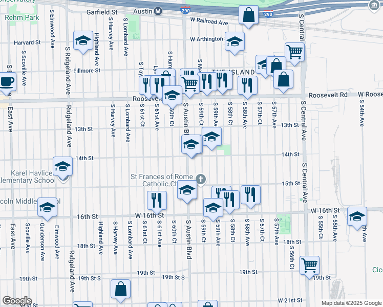 map of restaurants, bars, coffee shops, grocery stores, and more near in Cicero