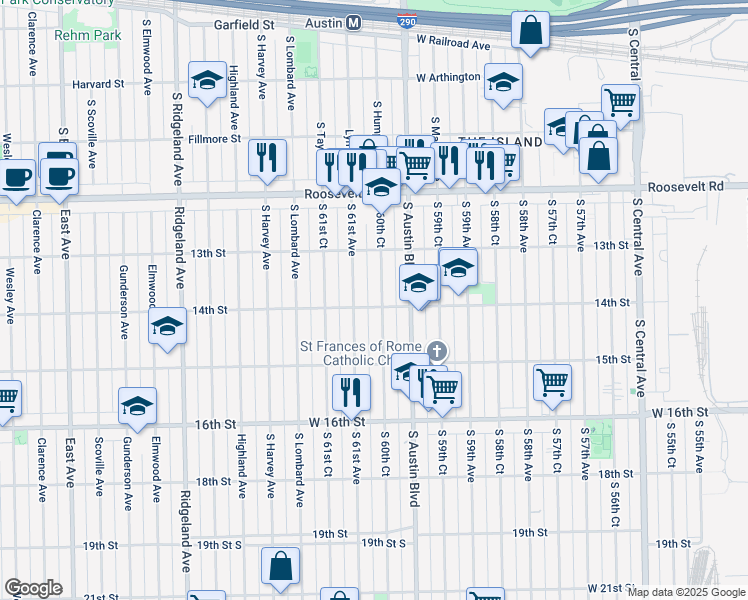 map of restaurants, bars, coffee shops, grocery stores, and more near 1344 S 60th Ct in Cicero