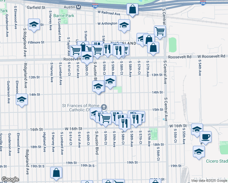 map of restaurants, bars, coffee shops, grocery stores, and more near 5899 West 14th Street in Cicero