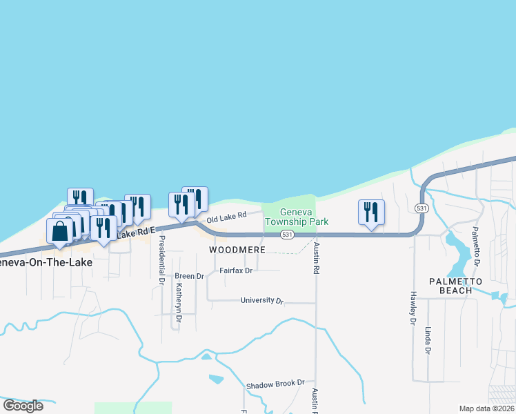 map of restaurants, bars, coffee shops, grocery stores, and more near 5137 Old Lake Road in Geneva
