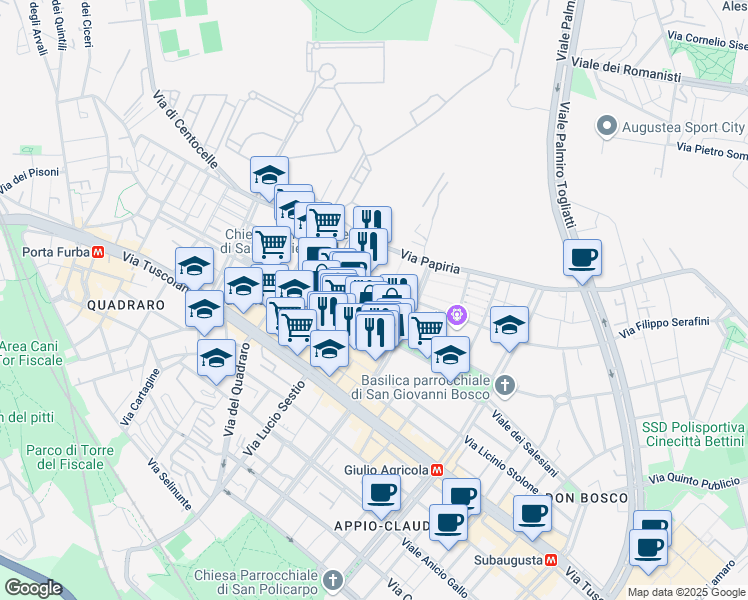 map of restaurants, bars, coffee shops, grocery stores, and more near 1 Via Valerio Flacco in Roma