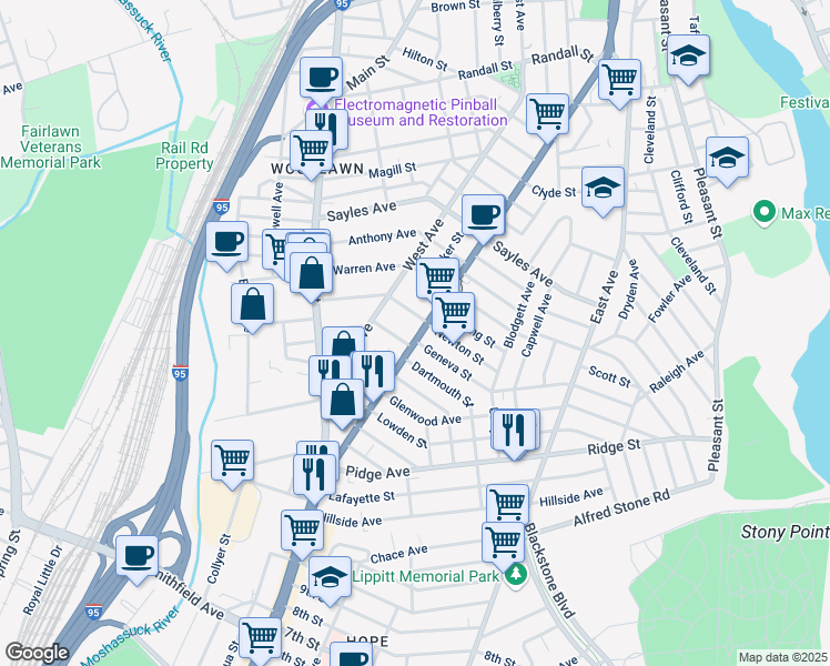 map of restaurants, bars, coffee shops, grocery stores, and more near 477 Pawtucket Avenue in Pawtucket