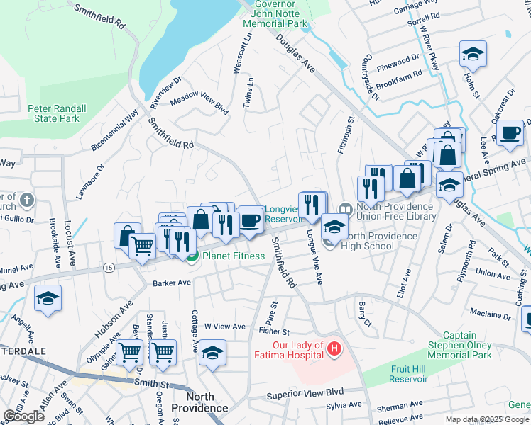 map of restaurants, bars, coffee shops, grocery stores, and more near 1841 Mineral Spring Avenue in North Providence
