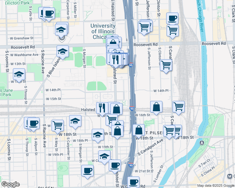 map of restaurants, bars, coffee shops, grocery stores, and more near in Chicago