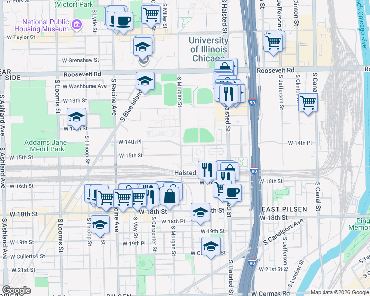 map of restaurants, bars, coffee shops, grocery stores, and more near in Chicago