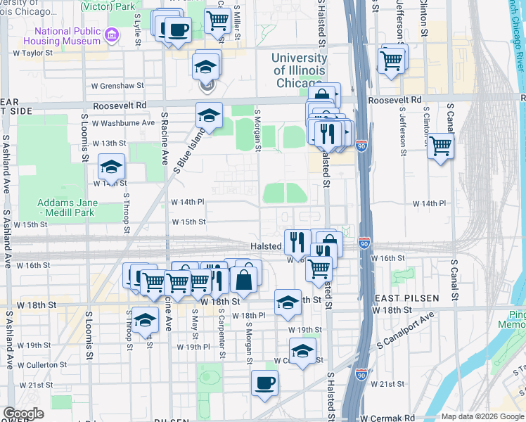 map of restaurants, bars, coffee shops, grocery stores, and more near in Chicago