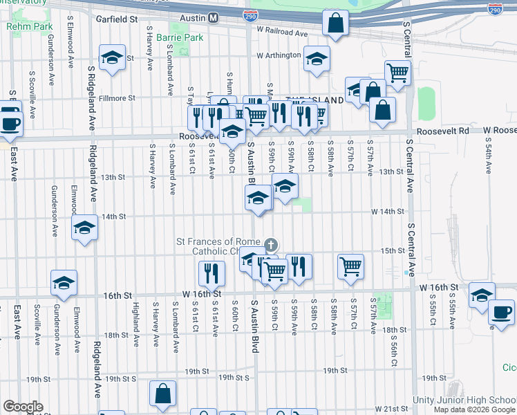 map of restaurants, bars, coffee shops, grocery stores, and more near in Cicero