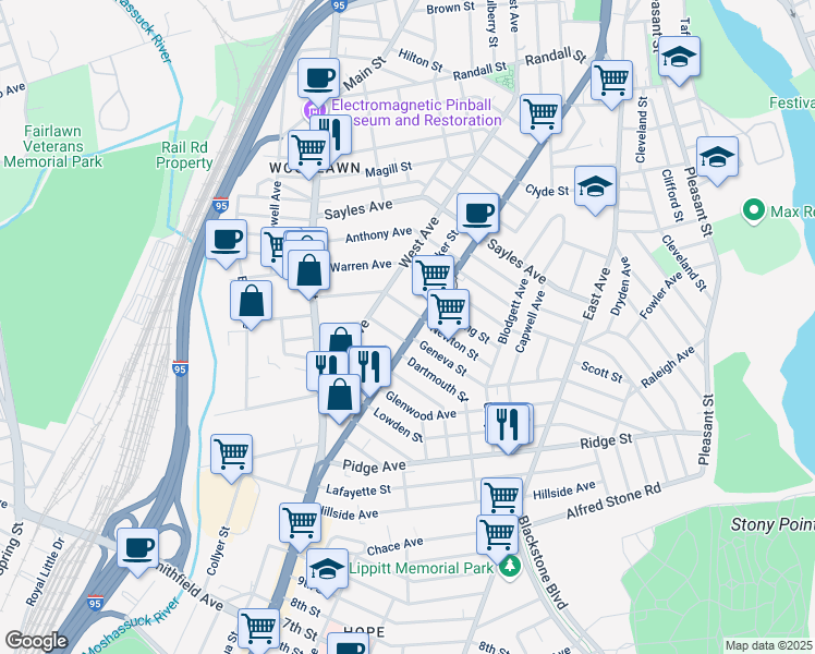 map of restaurants, bars, coffee shops, grocery stores, and more near 477 Pawtucket Avenue in Pawtucket