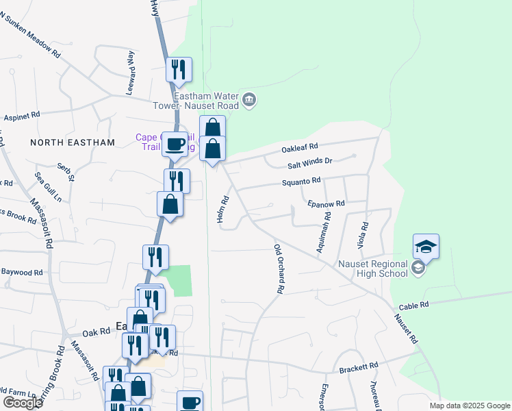 map of restaurants, bars, coffee shops, grocery stores, and more near 2530 Nauset Road in Eastham