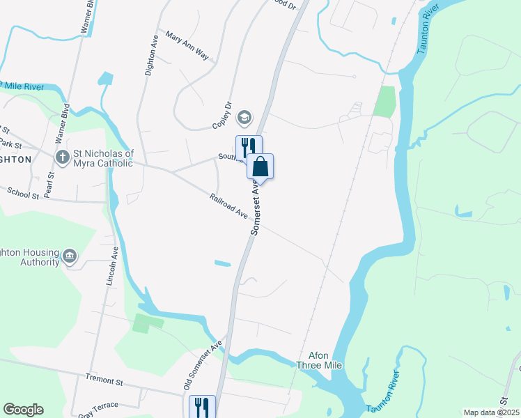 map of restaurants, bars, coffee shops, grocery stores, and more near 1486 Massachusetts 138 in Taunton