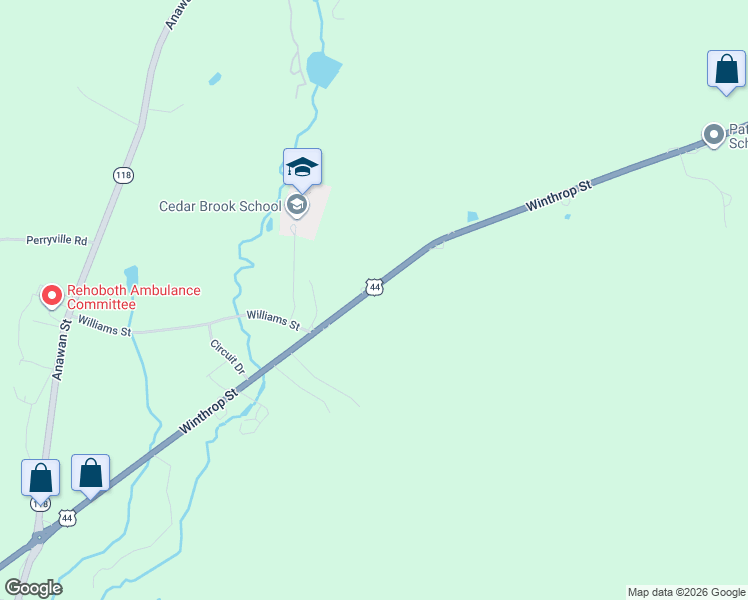 map of restaurants, bars, coffee shops, grocery stores, and more near 133 Winthrop Street in Rehoboth