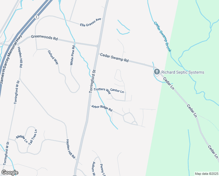 map of restaurants, bars, coffee shops, grocery stores, and more near 82 Trotters Way in Torrington