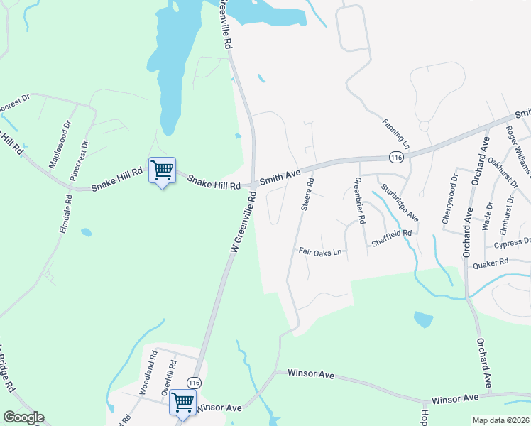 map of restaurants, bars, coffee shops, grocery stores, and more near 16 Tamarac Drive in Smithfield