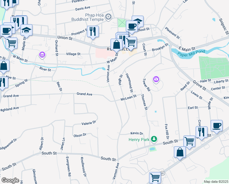 map of restaurants, bars, coffee shops, grocery stores, and more near 51 Vernon Avenue in Vernon