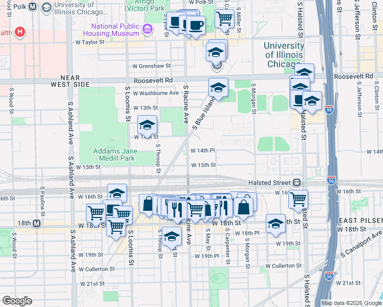 map of restaurants, bars, coffee shops, grocery stores, and more near in Chicago