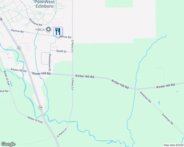 map of restaurants, bars, coffee shops, grocery stores, and more near 4540 Kinter Hill Rd in Edinboro