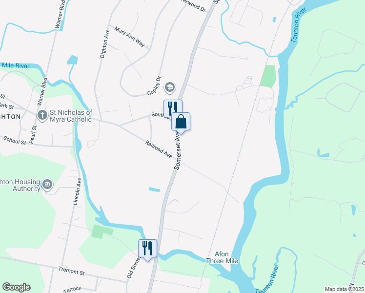 map of restaurants, bars, coffee shops, grocery stores, and more near 1486 Massachusetts 138 in Taunton