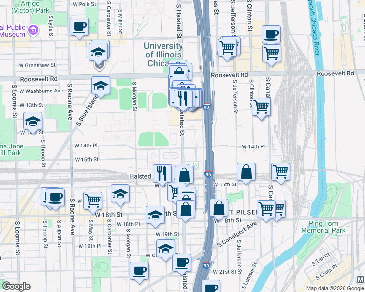 map of restaurants, bars, coffee shops, grocery stores, and more near in Chicago