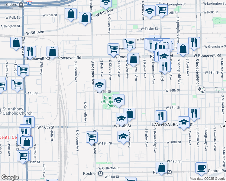 map of restaurants, bars, coffee shops, grocery stores, and more near 4252 West 14th Street in Chicago