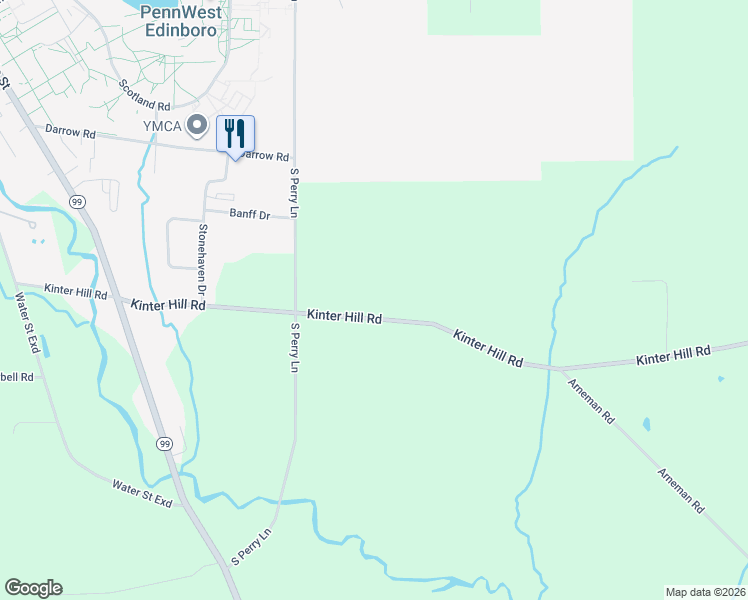 map of restaurants, bars, coffee shops, grocery stores, and more near 4540 Kinter Hill Rd in Edinboro