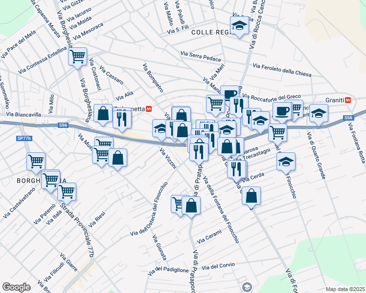 map of restaurants, bars, coffee shops, grocery stores, and more near in Roma
