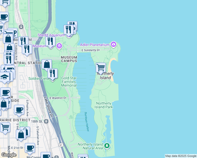 map of restaurants, bars, coffee shops, grocery stores, and more near 1300 S Lynn White Dr in Chicago