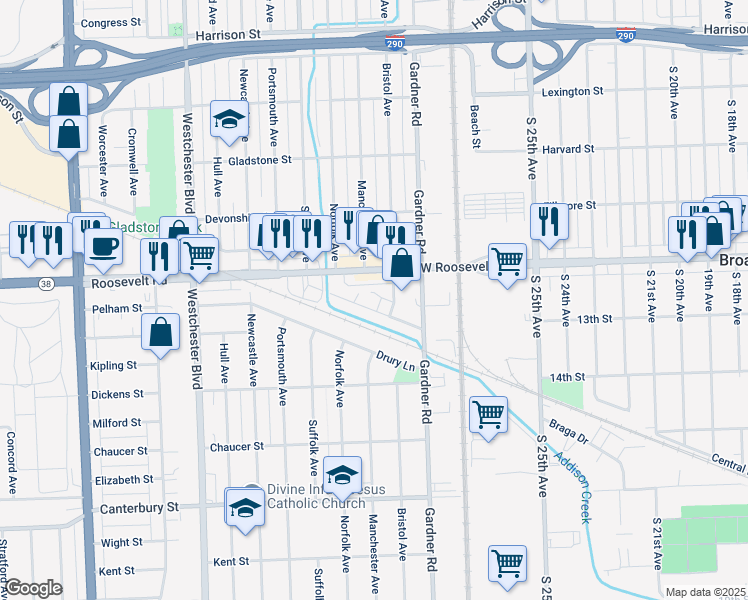 map of restaurants, bars, coffee shops, grocery stores, and more near 9855 Derby Lane in Westchester
