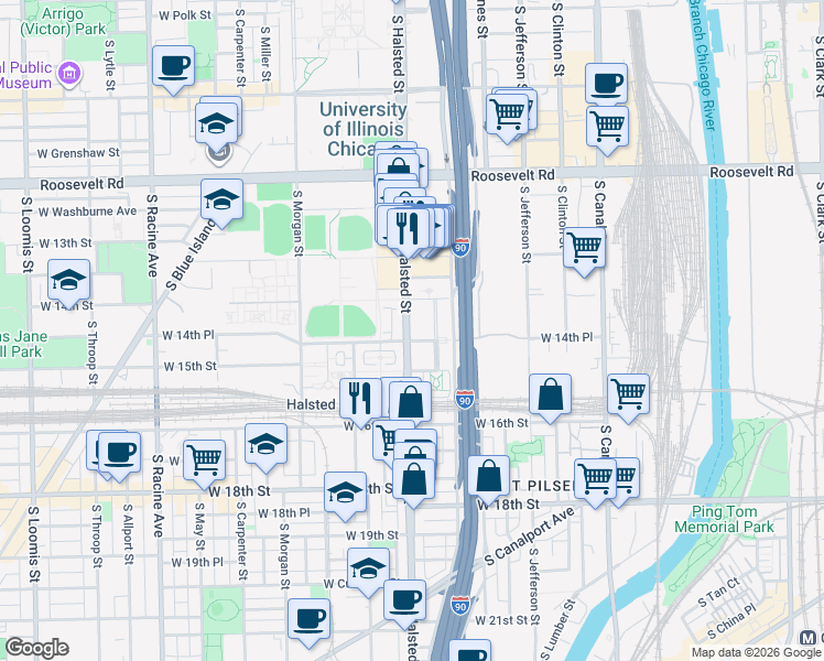 map of restaurants, bars, coffee shops, grocery stores, and more near in Chicago