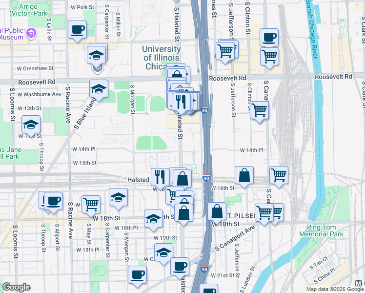 map of restaurants, bars, coffee shops, grocery stores, and more near in Chicago