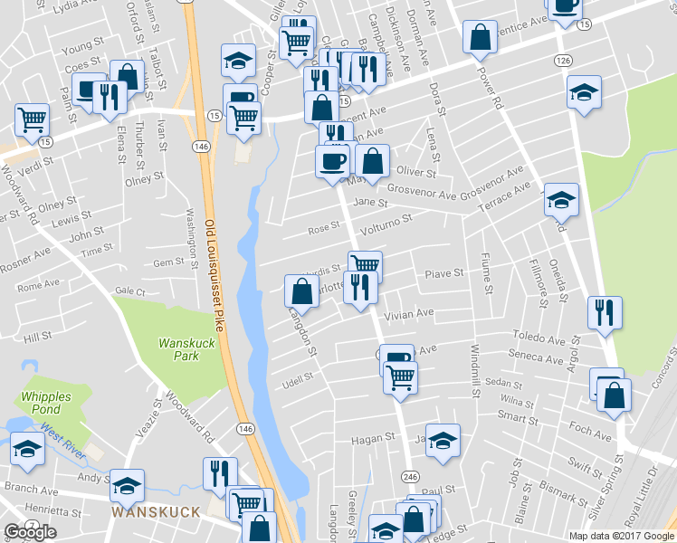 map of restaurants, bars, coffee shops, grocery stores, and more near 20 Hurdis Street in Providence