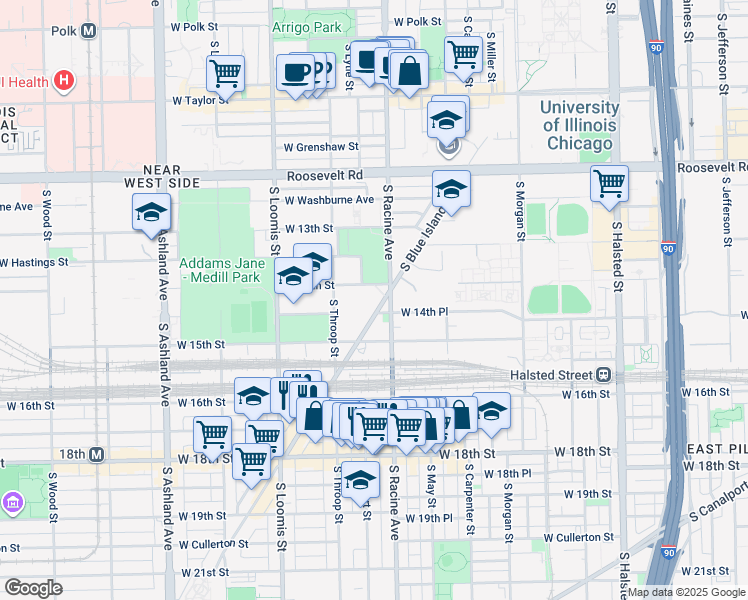 map of restaurants, bars, coffee shops, grocery stores, and more near 1412 South Blue Island Avenue in Chicago
