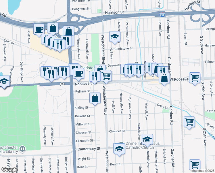 map of restaurants, bars, coffee shops, grocery stores, and more near in Westchester