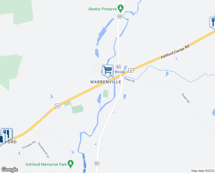 map of restaurants, bars, coffee shops, grocery stores, and more near 25 Pompey Hollow Road in Ashford