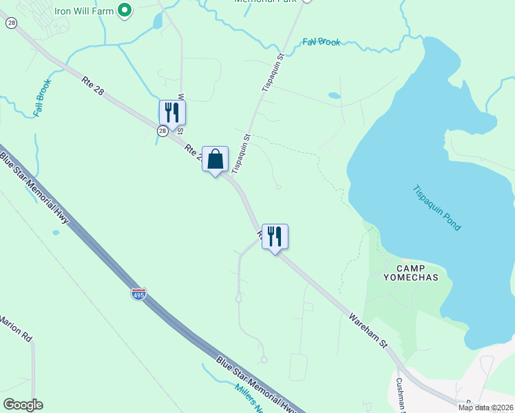 map of restaurants, bars, coffee shops, grocery stores, and more near 347 Wareham Street in Middleborough