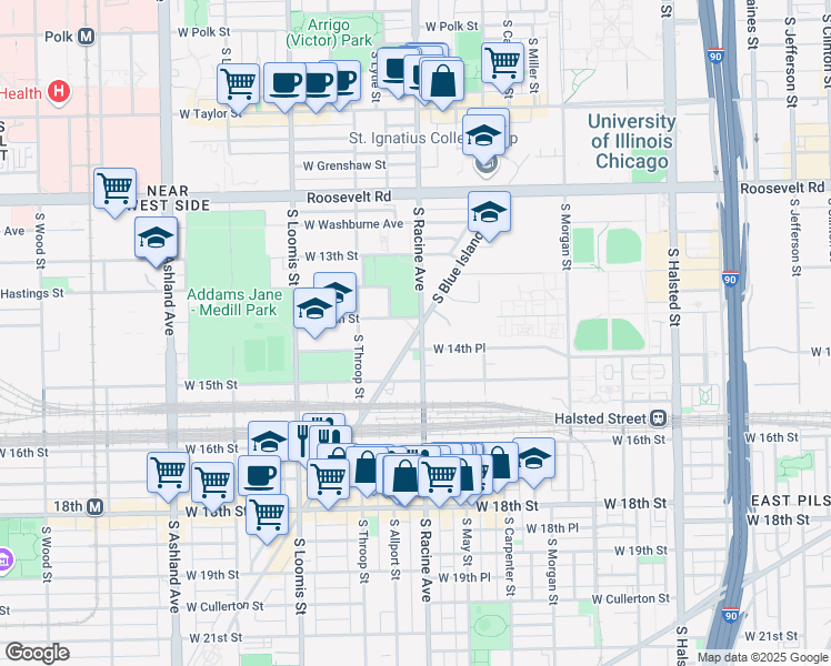 map of restaurants, bars, coffee shops, grocery stores, and more near 1412 South Blue Island Avenue in Chicago